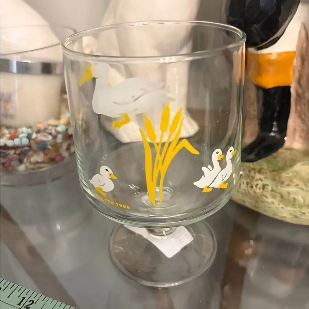 Duck geese Print Glass Goblet. Vintage.